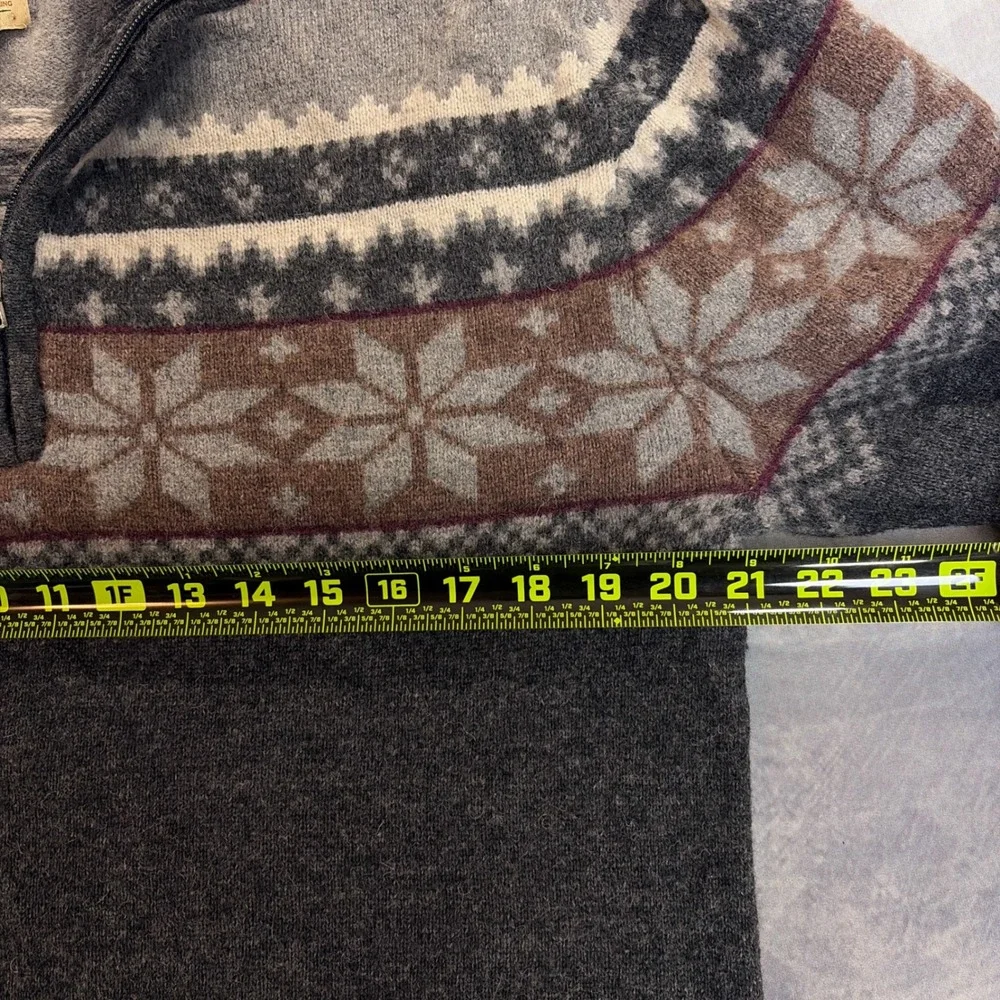 Telluride Clothing Company Sweater Mens XL Gray Fair Isle Wool Blend Elbow Patch